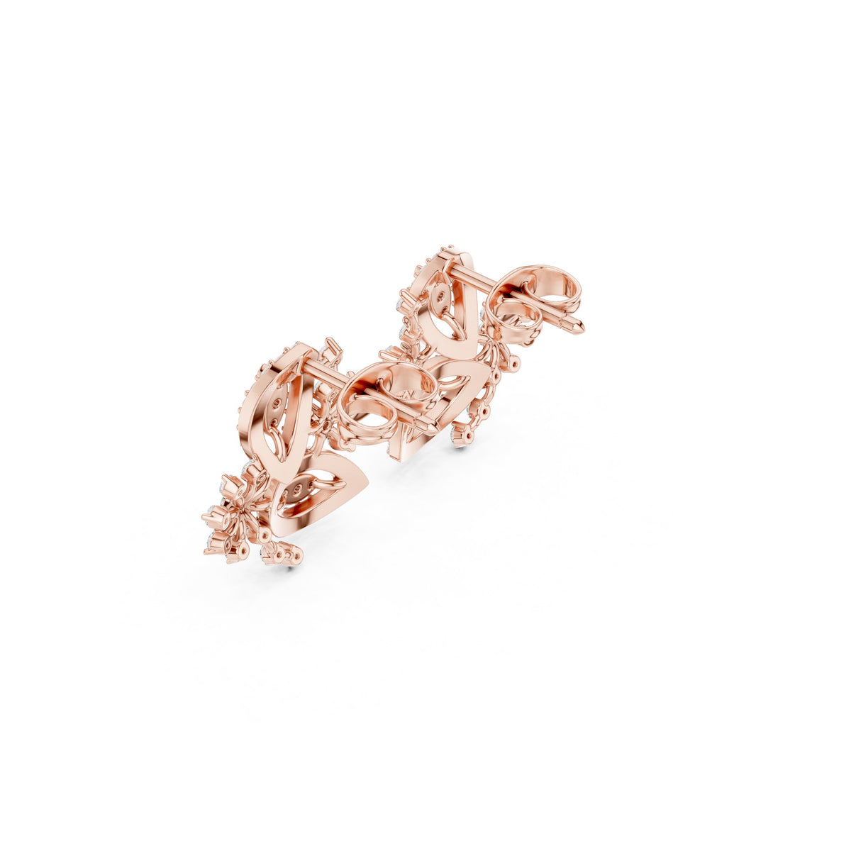 Floral Cascade Pave Diamond Stud Earrings
