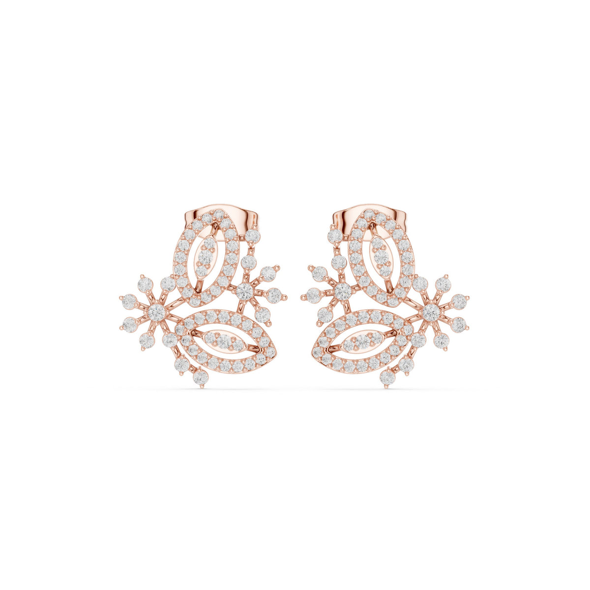 Floral Cascade Pave Diamond Stud Earrings in Rose Gold - VYKA Diamonds