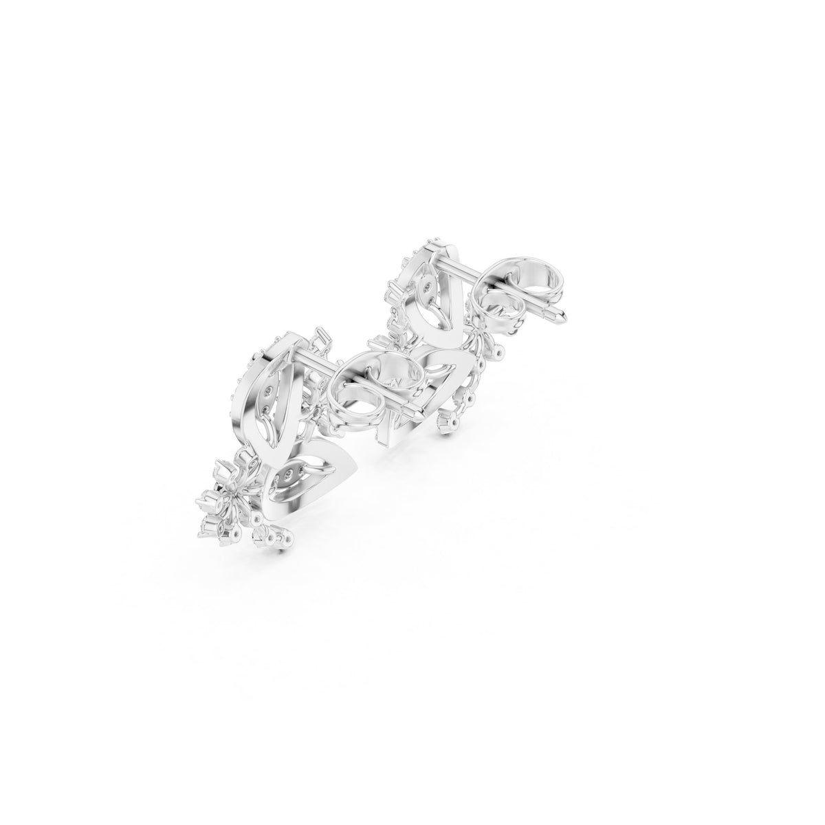 Floral Cascade Pave Diamond Stud Earrings