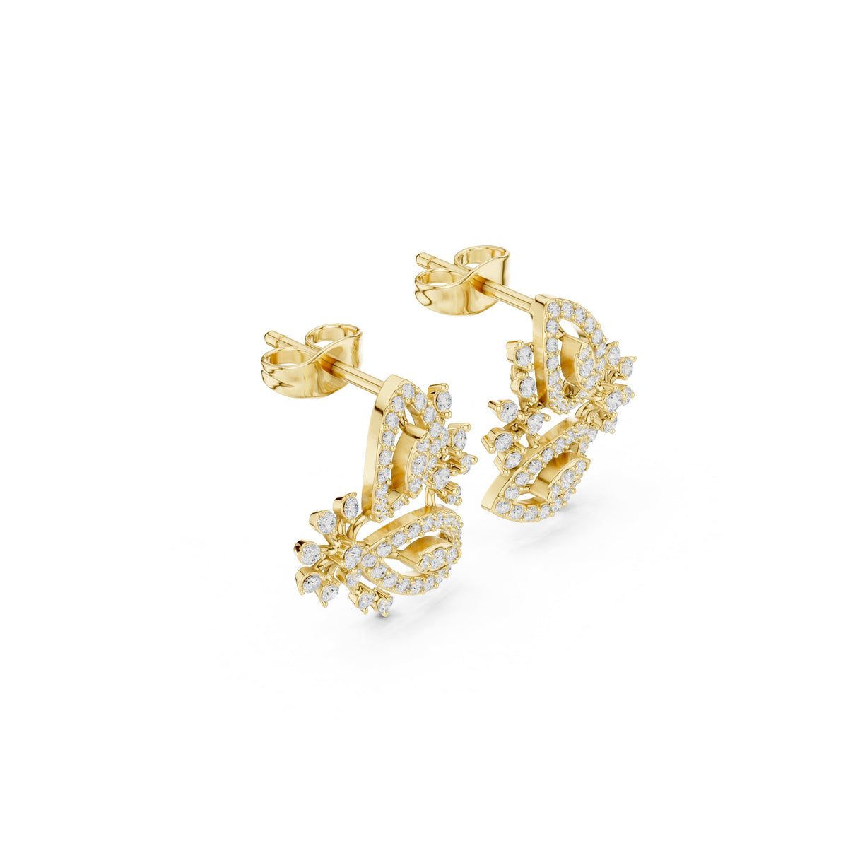 Floral Cascade Pave Diamond Stud Earrings