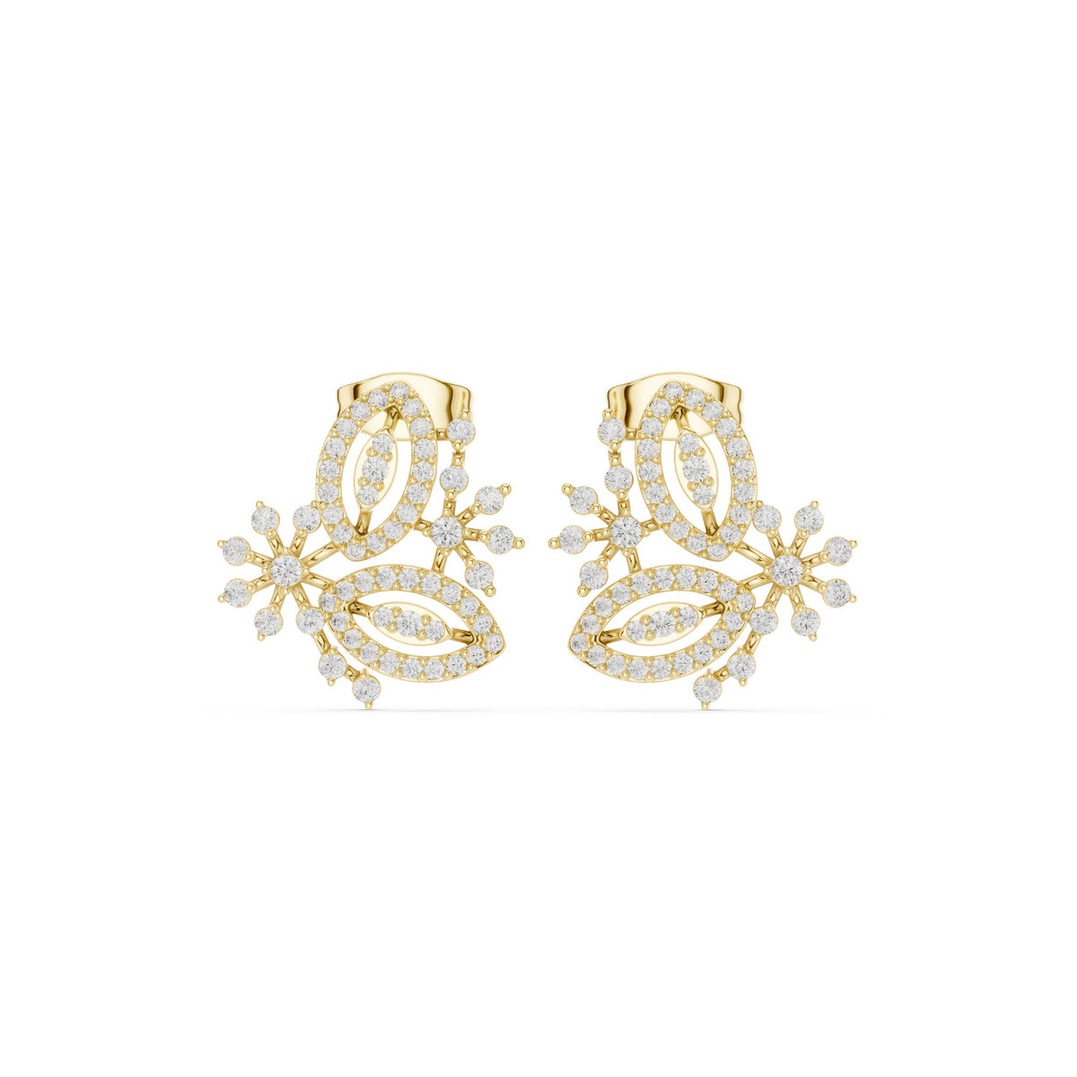 Floral Cascade Pave Diamond Stud Earrings