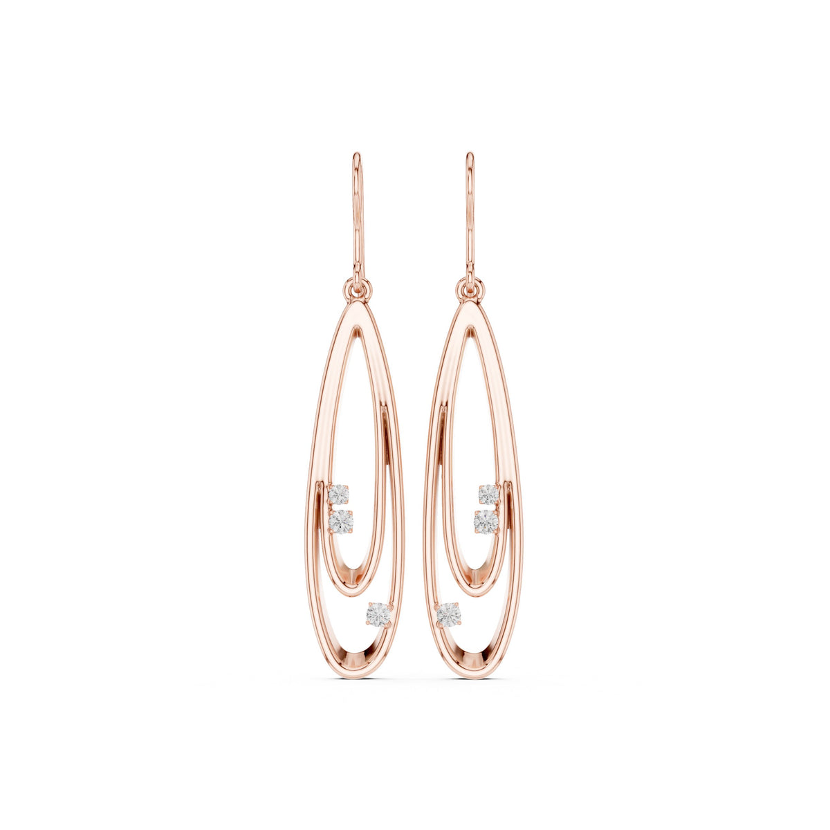 أقراط ألماس متدلّية بحلقة ممتدة in Rose Gold - VYKA Diamonds