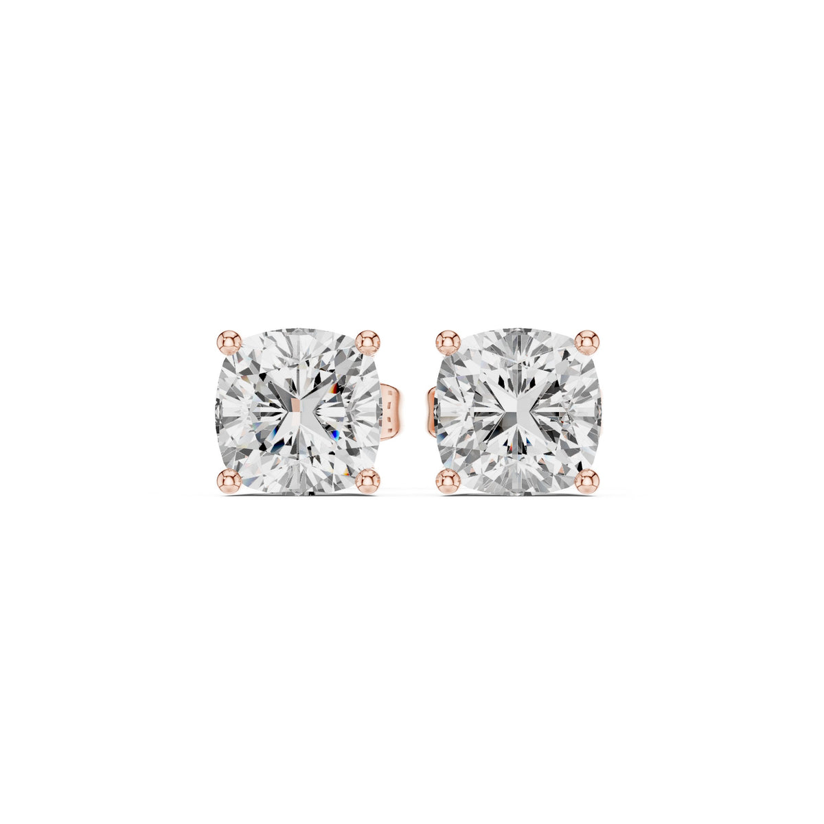 Cushion Solitaire Diamond Stud Earrings in Rose Gold - VYKA Diamonds