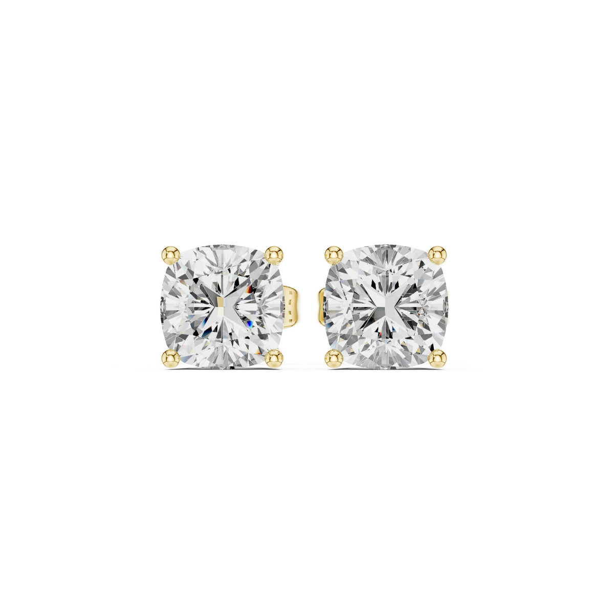 Cushion Solitaire Diamond Stud Earrings in Yellow Gold - VYKA Diamonds