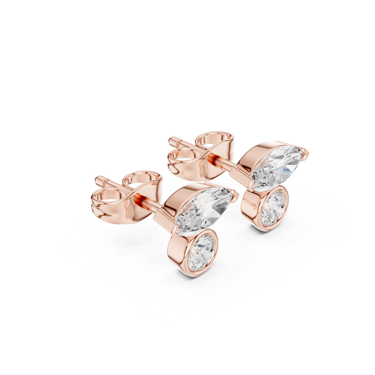 Marquise and Bezel Round Toi et Moi Diamond Stud Earrings