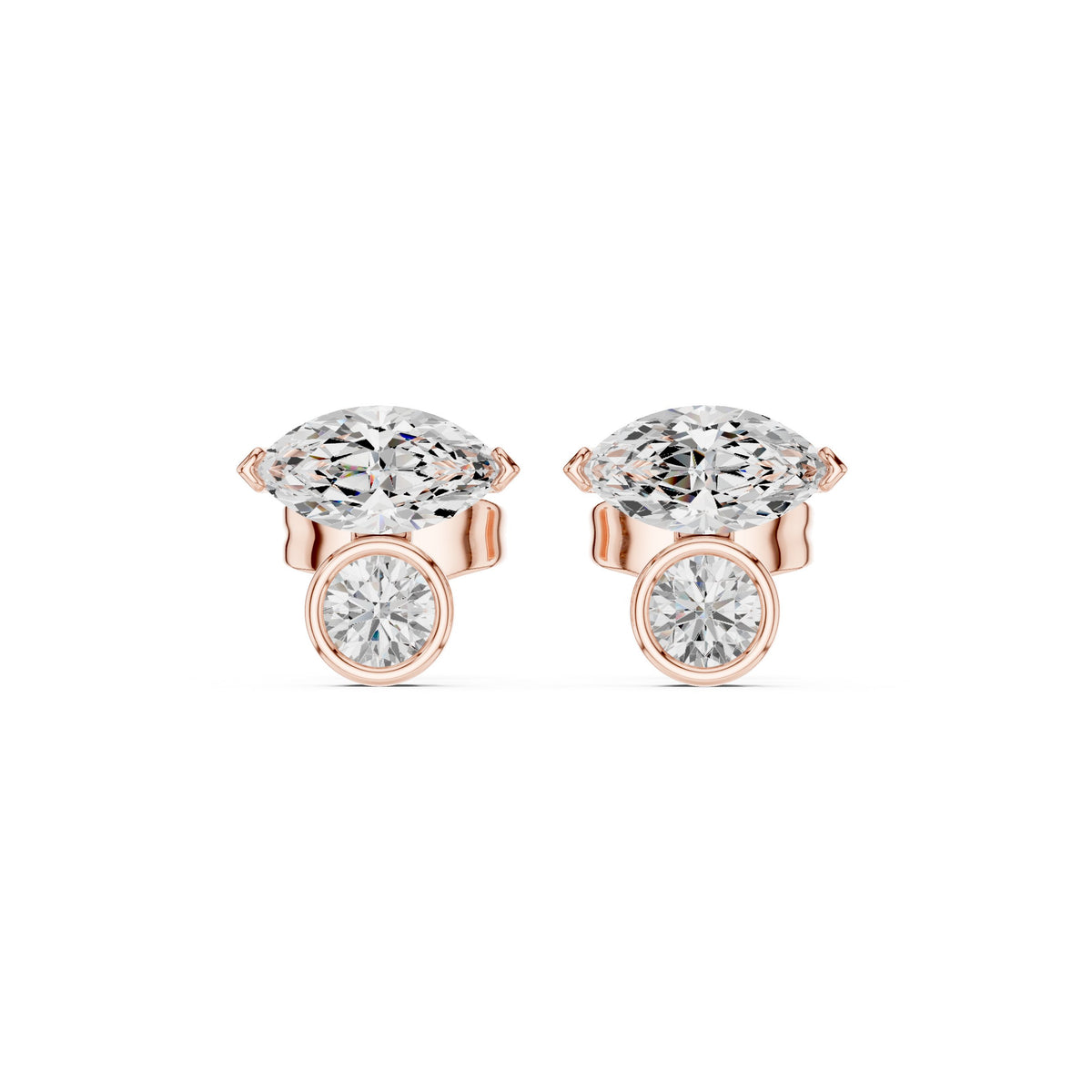 Marquise and Bezel Round Toi et Moi Diamond Stud Earrings