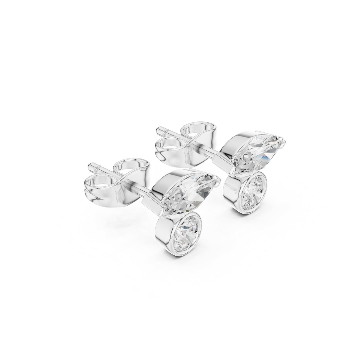 Marquise and Bezel Round Toi et Moi Diamond Stud Earrings in White Gold - VYKA Diamonds