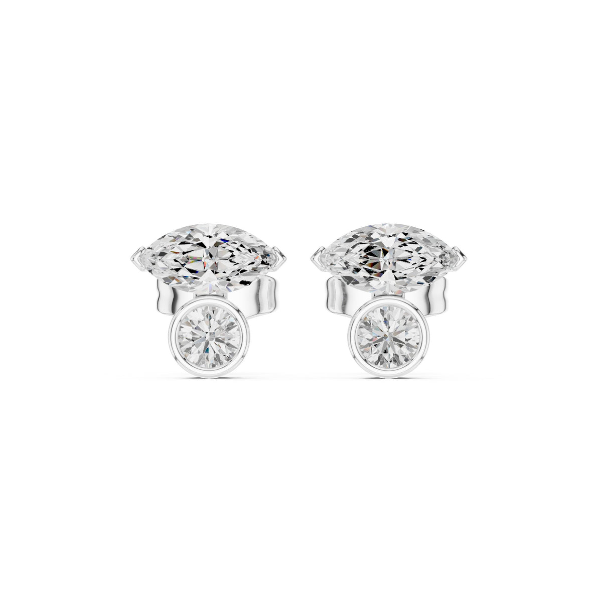 Marquise and Bezel Round Toi et Moi Diamond Stud Earrings