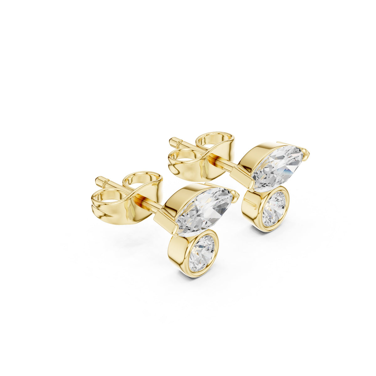 Marquise and Bezel Round Toi et Moi Diamond Stud Earrings