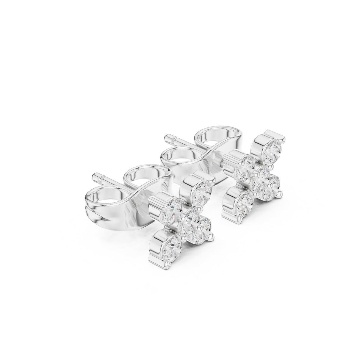 Five Stone Cluster Diamond Stud Earrings in White Gold - VYKA Diamonds