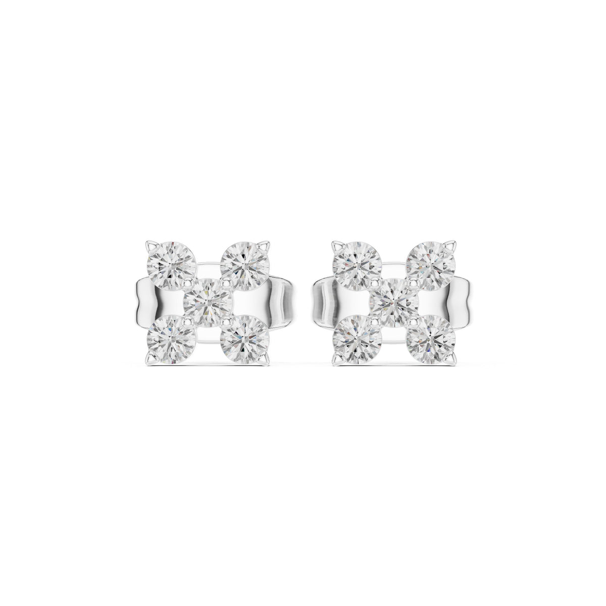 Five Stone Cluster Diamond Stud Earrings in White Gold - VYKA Diamonds