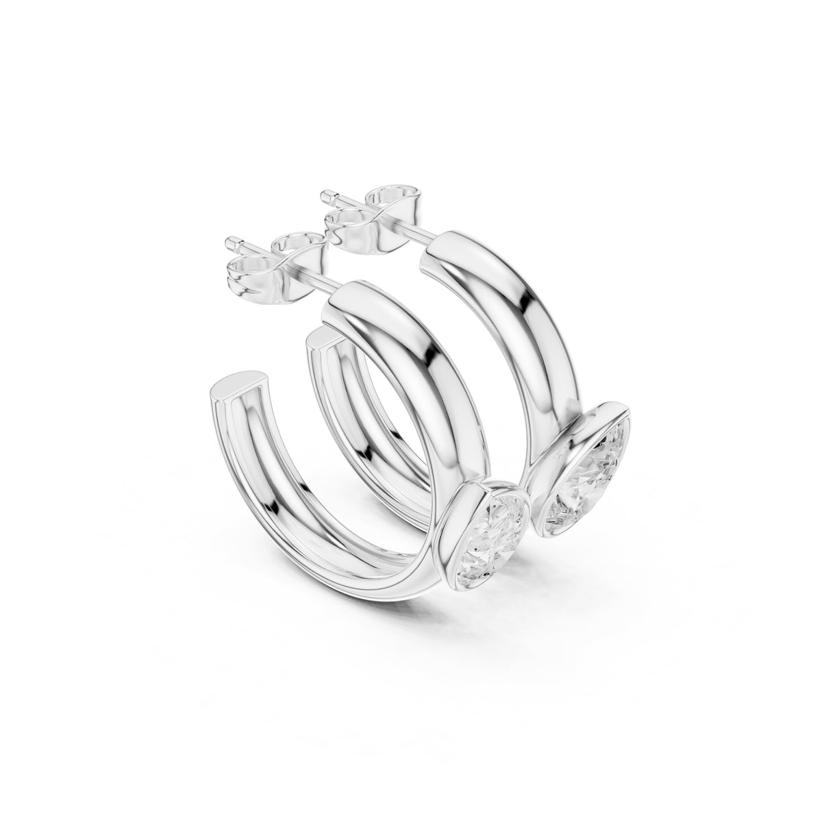 Pear Bezel Huggie Hoop Diamond Earrings