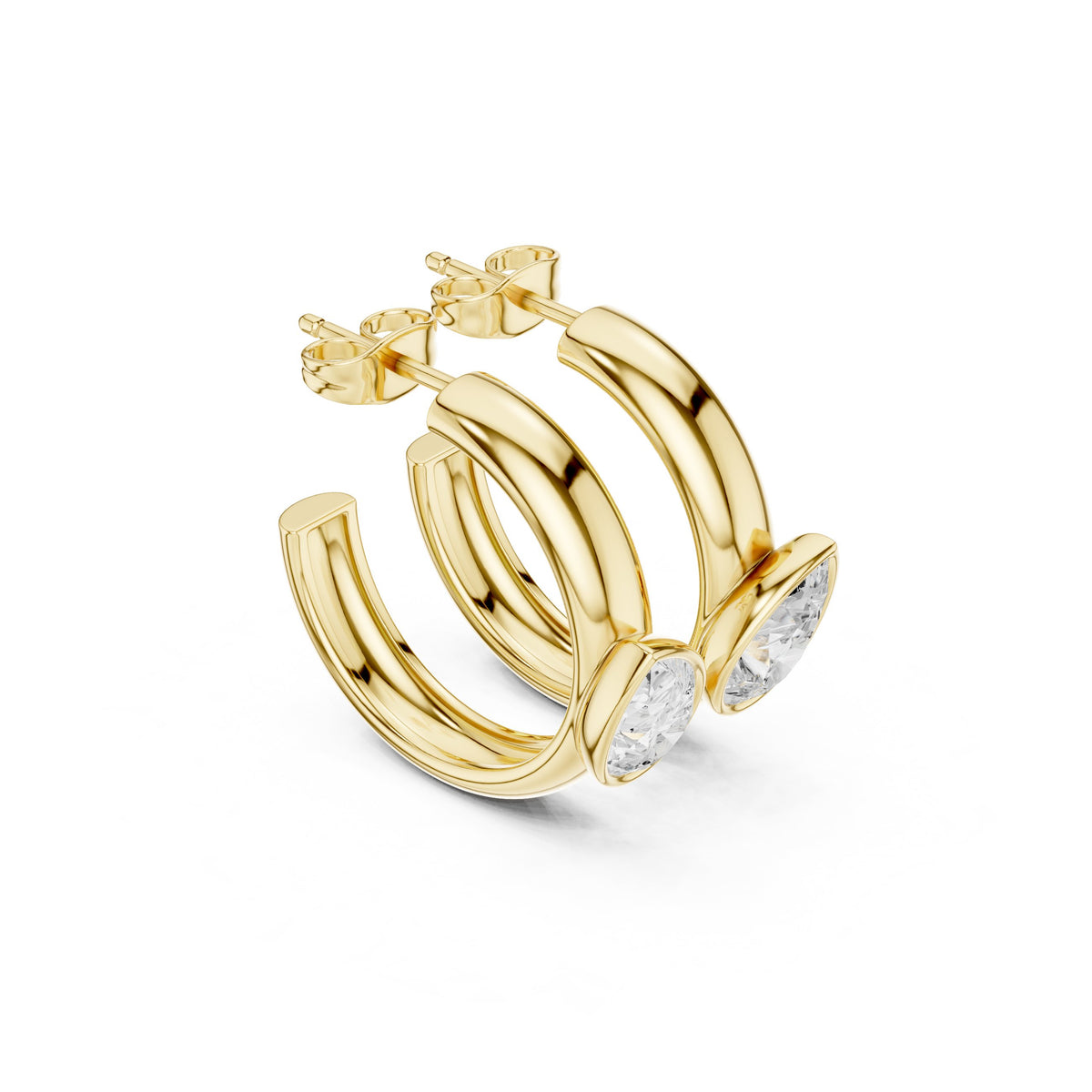 Pear Bezel Huggie Hoop Diamond Earrings