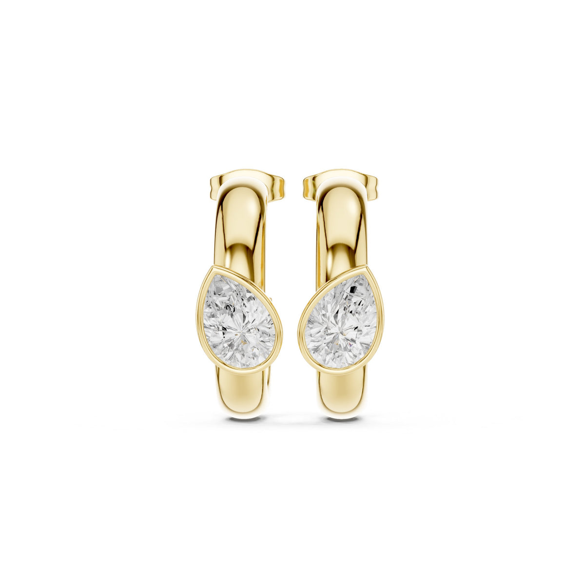 أقراط حلقية صغيرة بألماسة كمثرى بإطار محيط in Yellow Gold - VYKA Diamonds