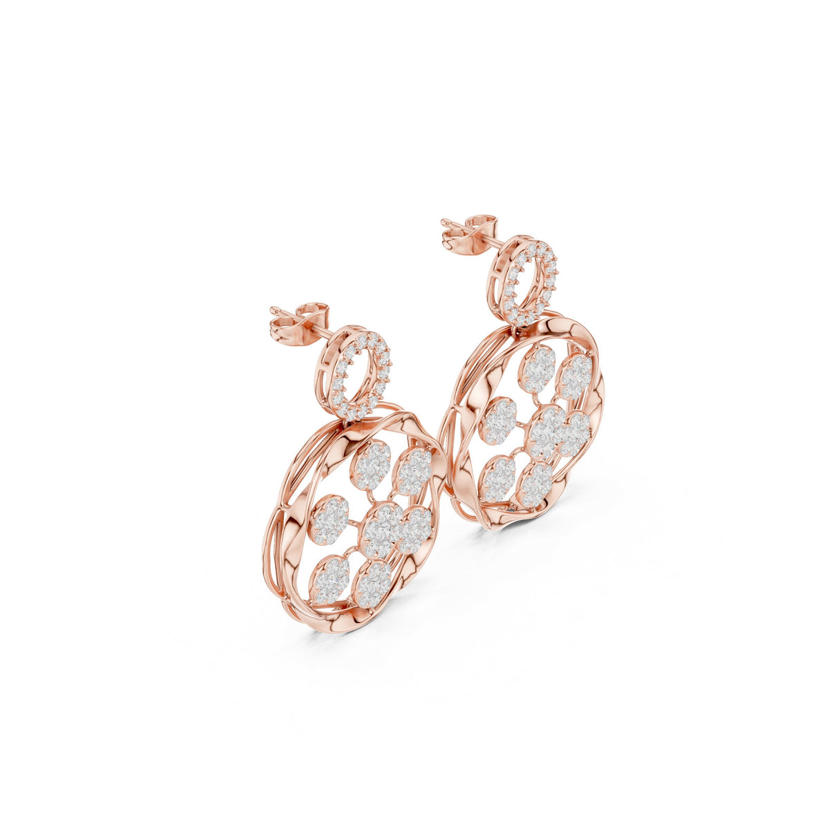 Medallion Cluster Diamond Drop Earrings