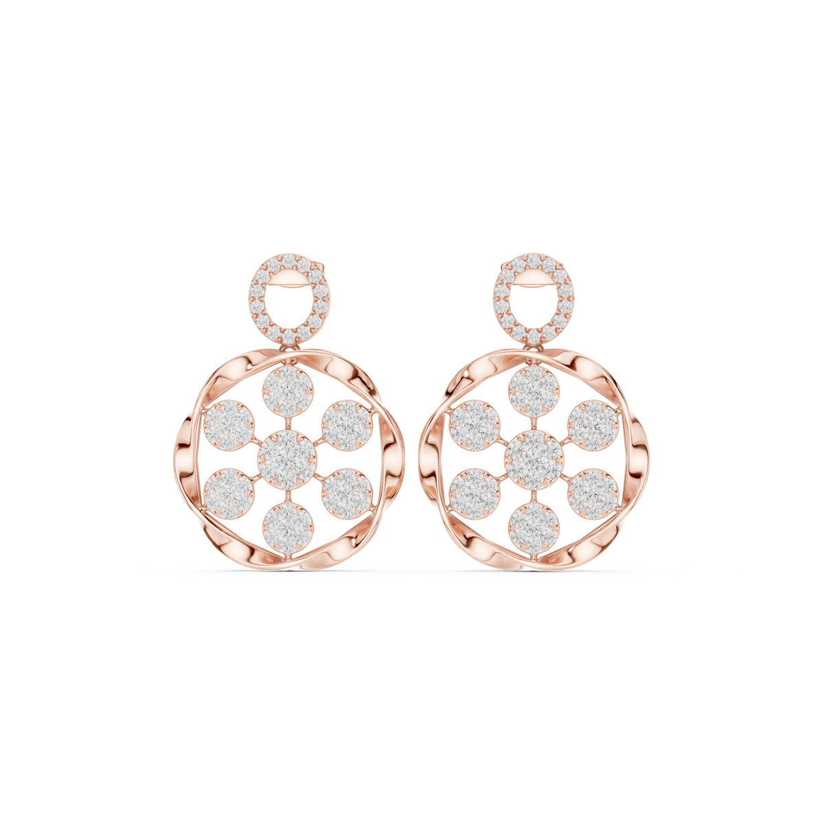 أقراط متدلّية بتجمّع ألماس دائري in Rose Gold - VYKA Diamonds