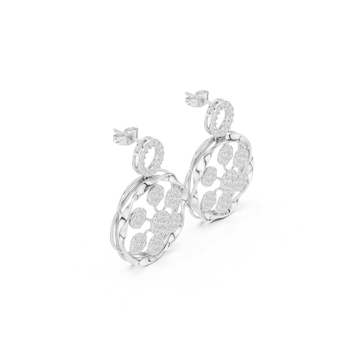 أقراط متدلّية بتجمّع ألماس دائري in White Gold - VYKA Diamonds