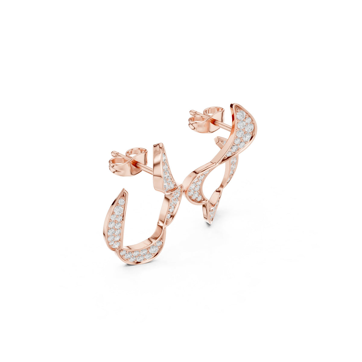 Twisted Ribbon Pave Diamond Hoop Earrings in Rose Gold - VYKA Diamonds