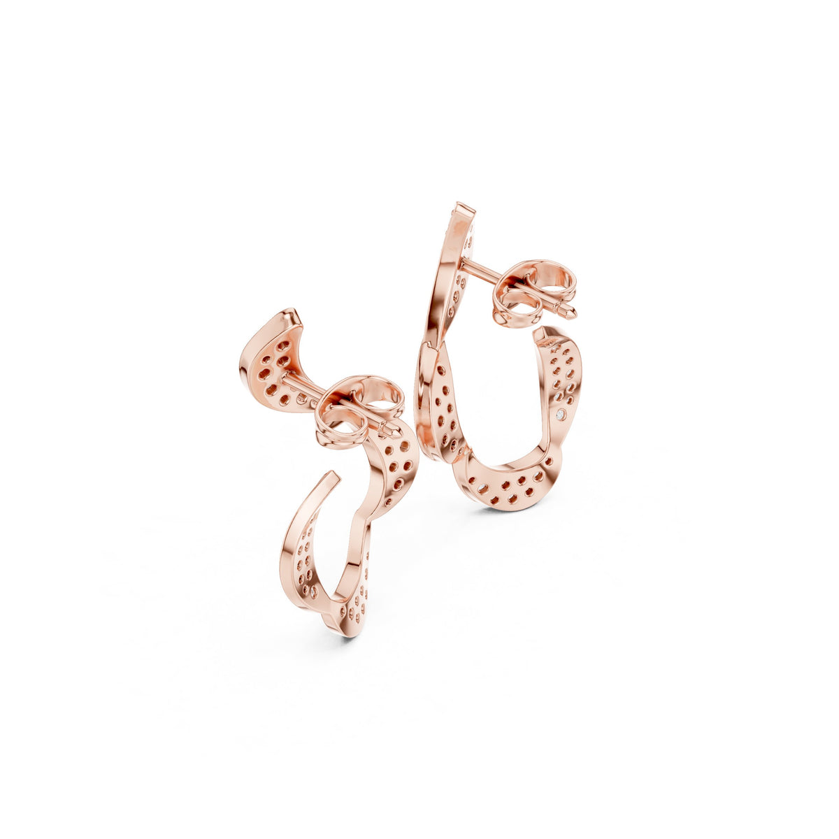 Twisted Ribbon Pave Diamond Hoop Earrings in Rose Gold - VYKA Diamonds