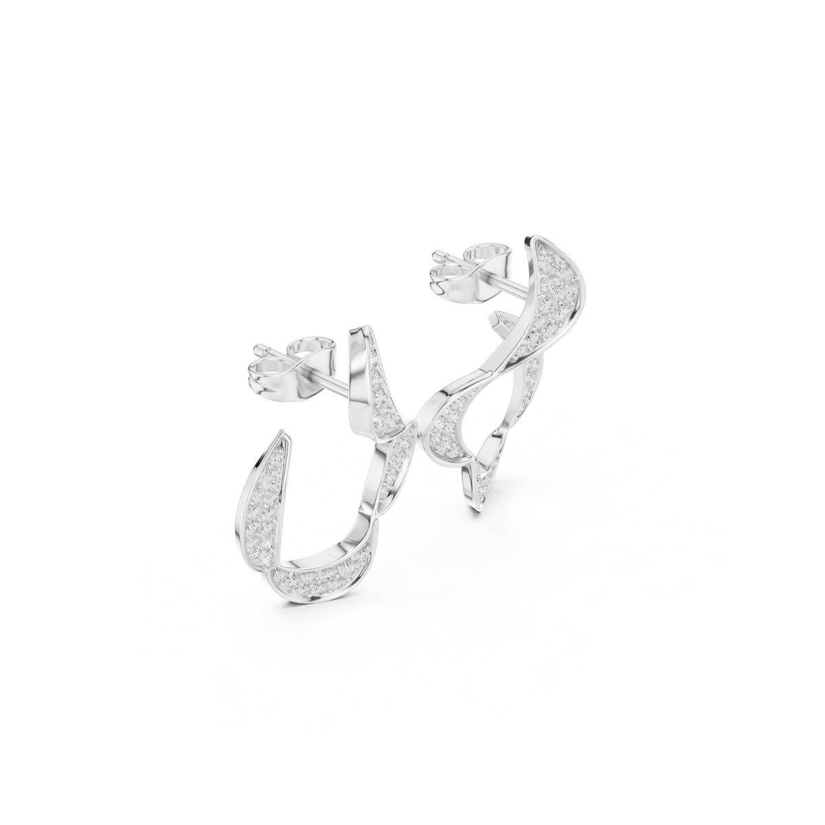Twisted Ribbon Pave Diamond Hoop Earrings