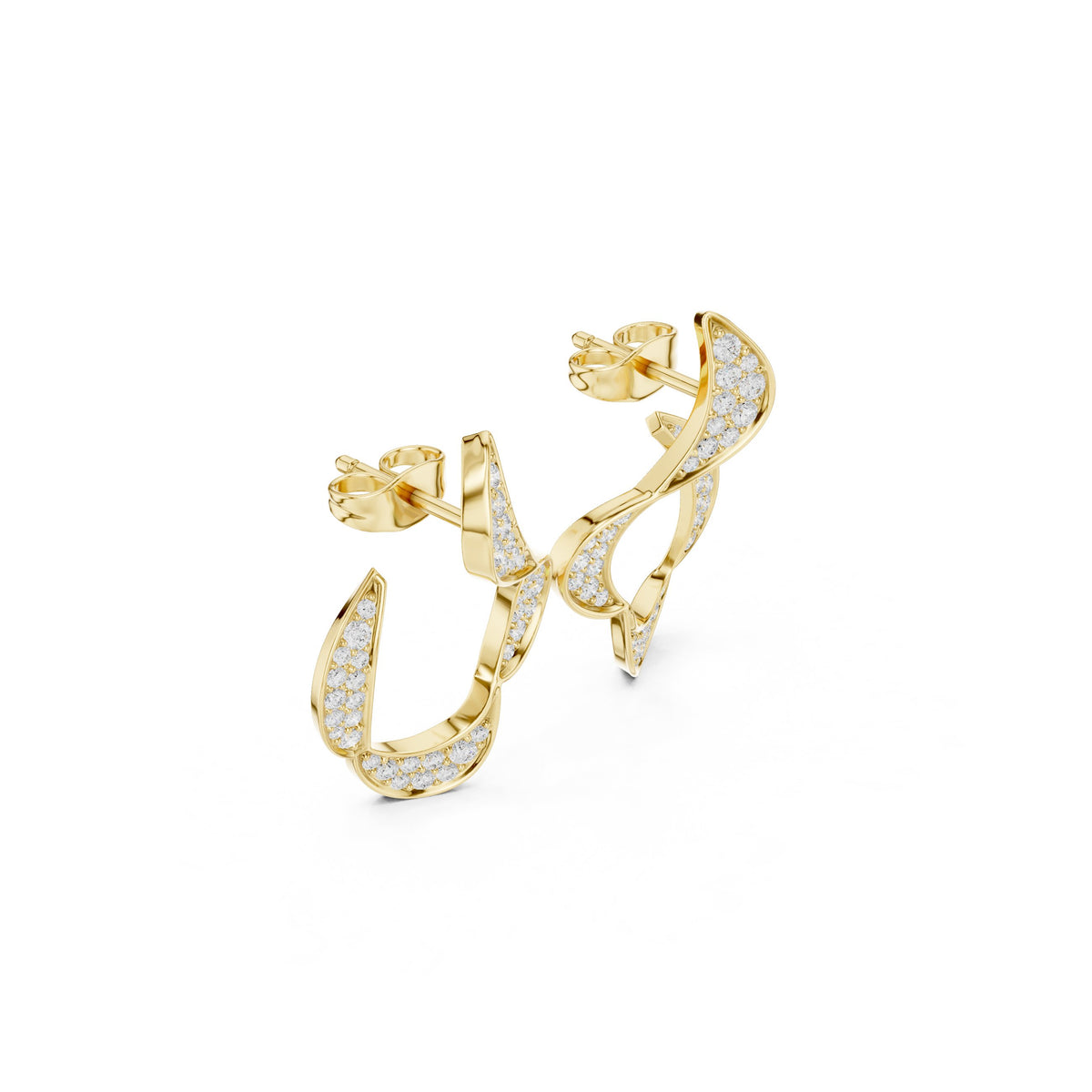 Twisted Ribbon Pave Diamond Hoop Earrings