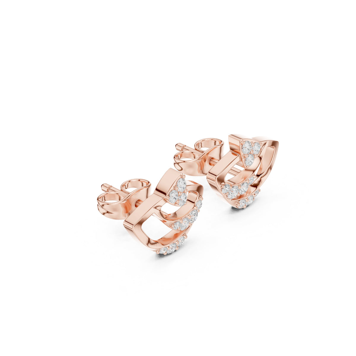 Abstract Arc Pave Diamond Stud Earrings