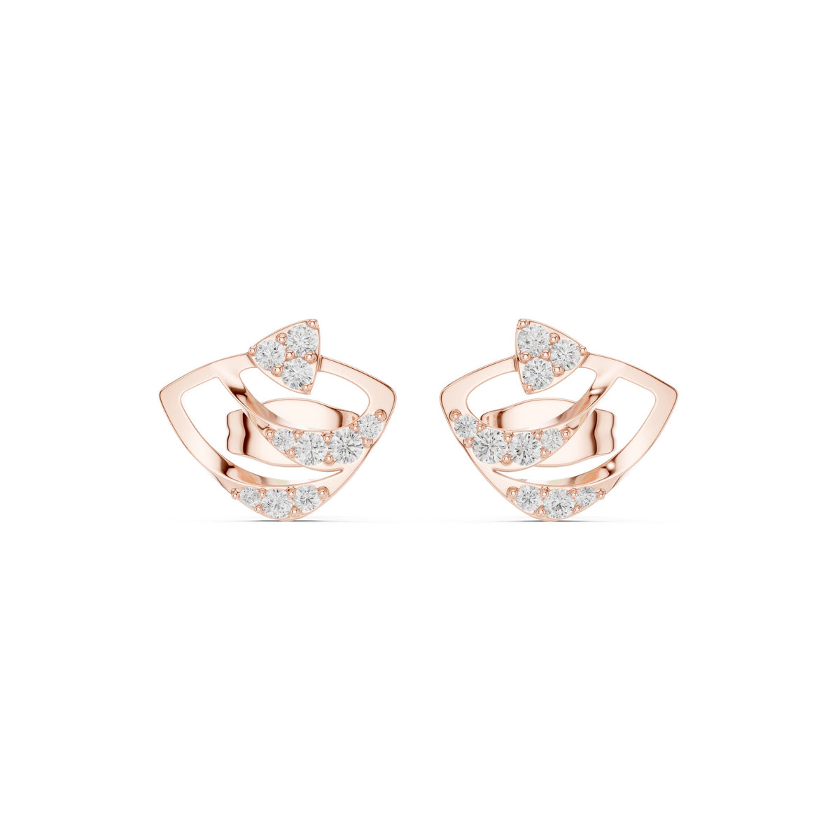 Abstract Arc Pave Diamond Stud Earrings
