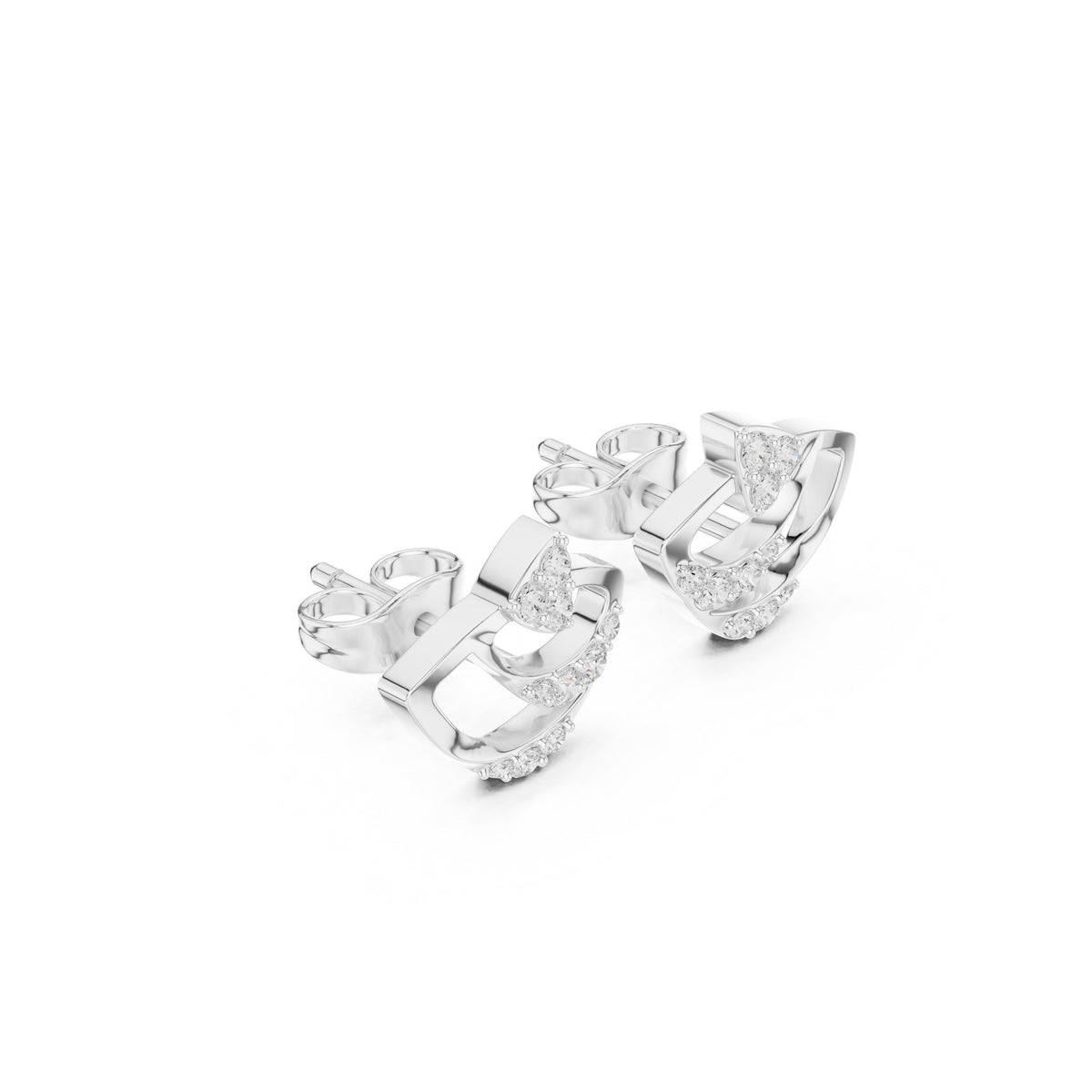 Abstract Arc Pave Diamond Stud Earrings
