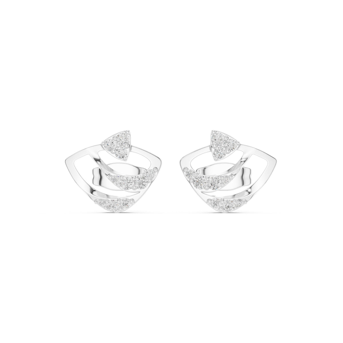 Abstract Arc Pave Diamond Stud Earrings in White Gold - VYKA Diamonds