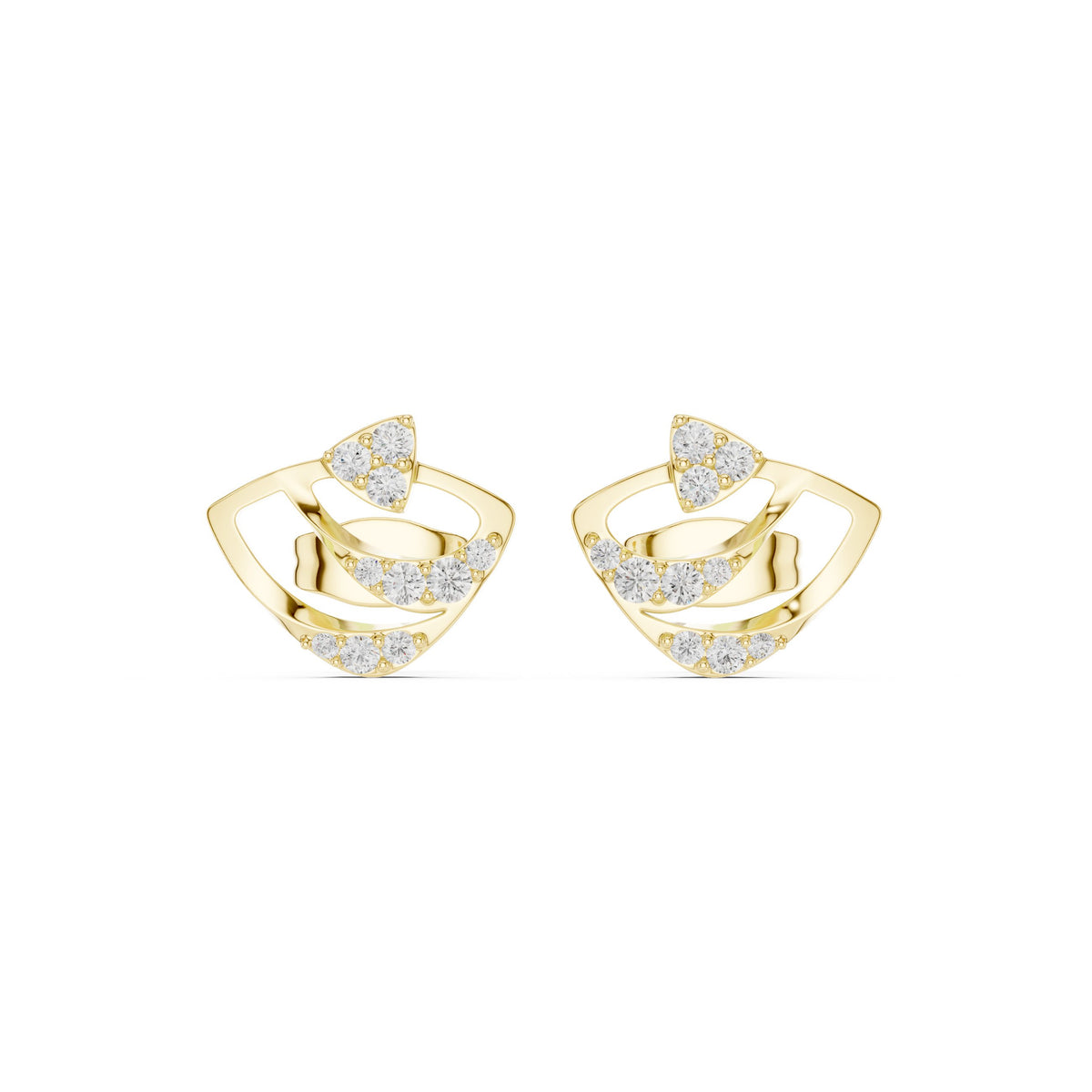 Abstract Arc Pave Diamond Stud Earrings in Yellow Gold - VYKA Diamonds