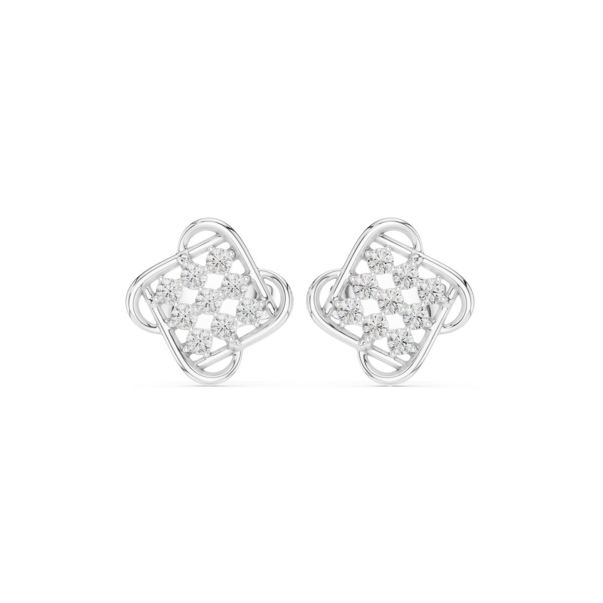 أقراط ألماس باڤيه مربعة معقودة in White Gold - VYKA Diamonds