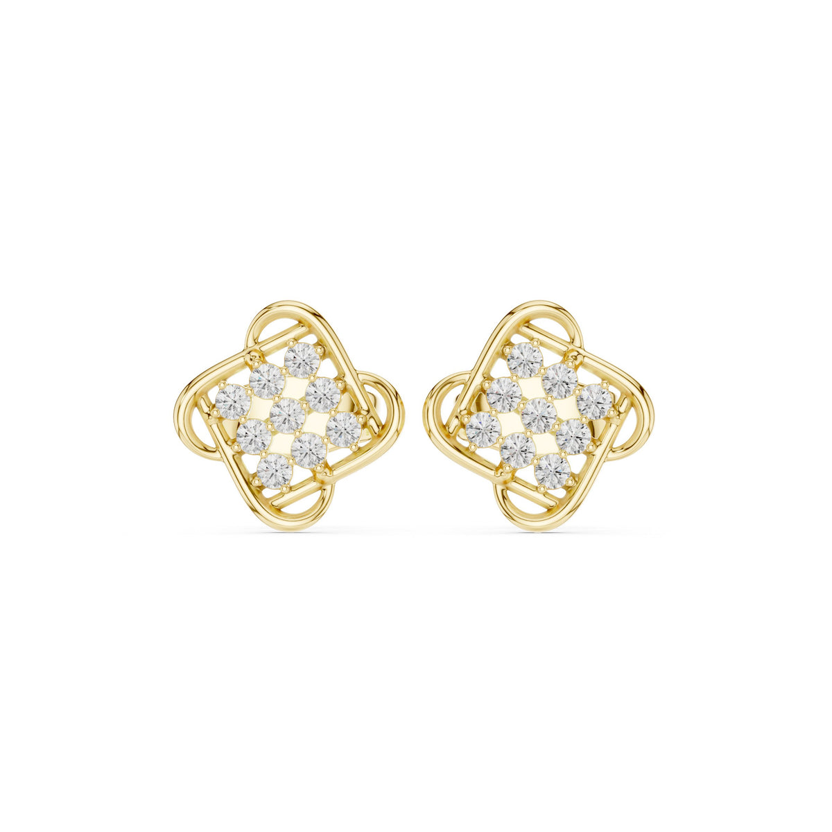 أقراط ألماس باڤيه مربعة معقودة in Yellow Gold - VYKA Diamonds