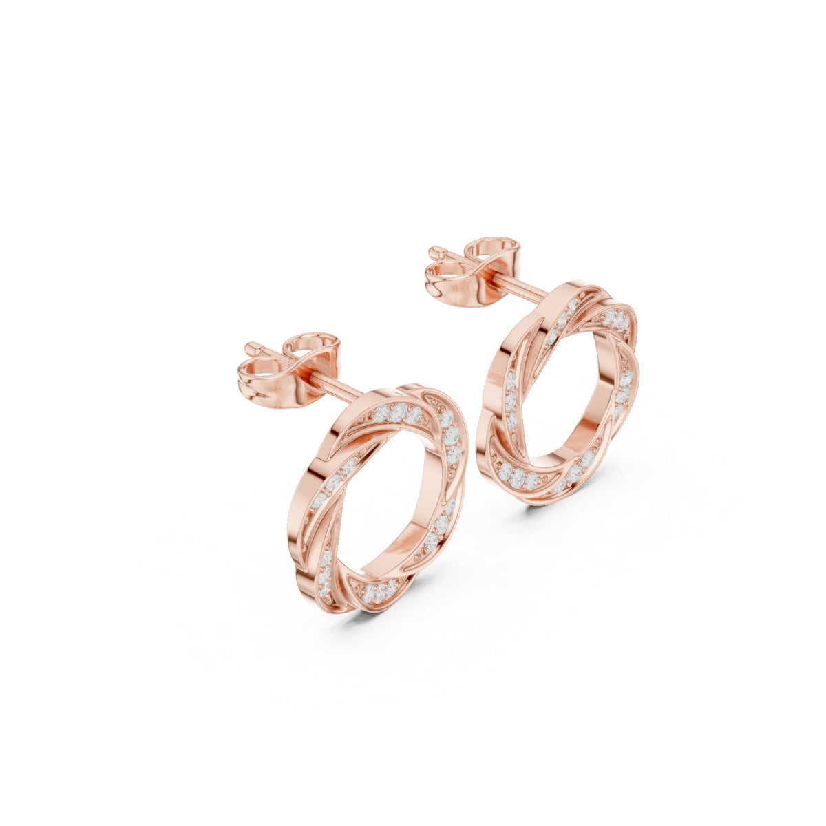 Twisted Circle Pave Diamond Stud Earrings