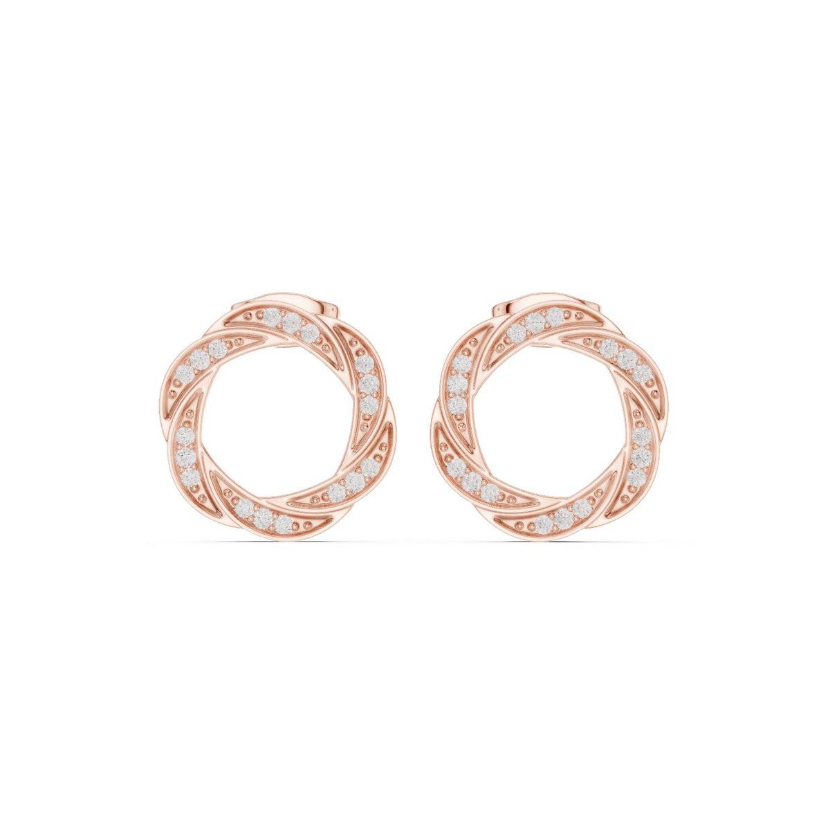 Twisted Circle Pave Diamond Stud Earrings in Rose Gold - VYKA Diamonds