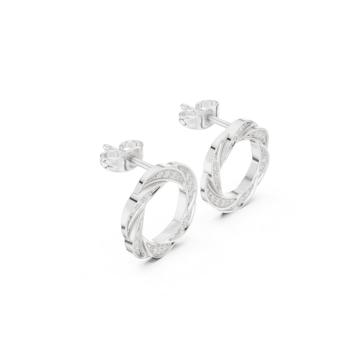 Twisted Circle Pave Diamond Stud Earrings