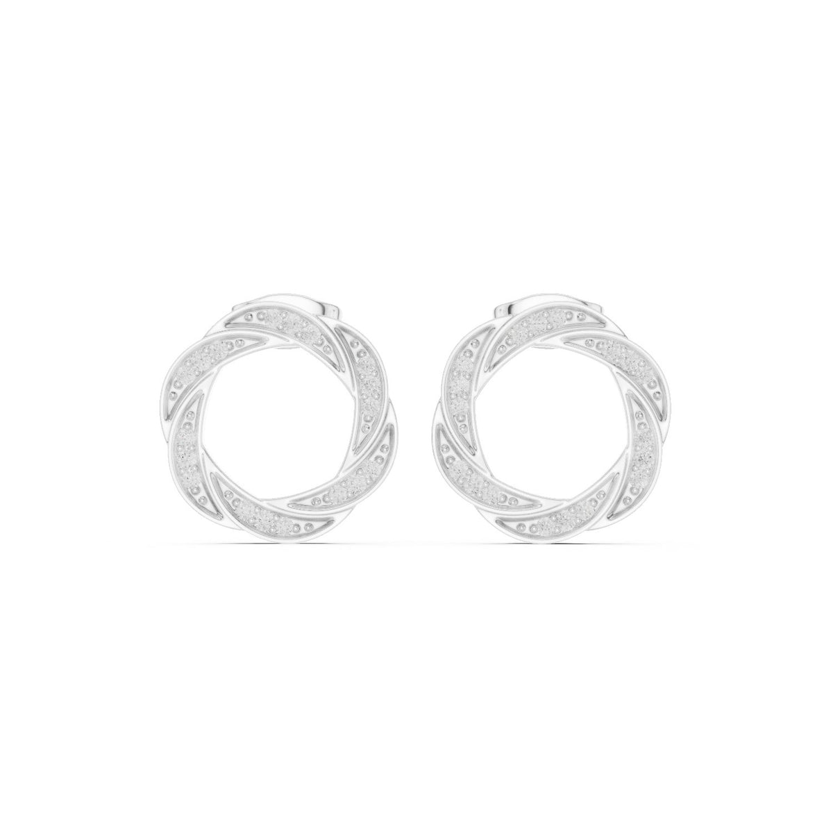 Twisted Circle Pave Diamond Stud Earrings in White Gold - VYKA Diamonds