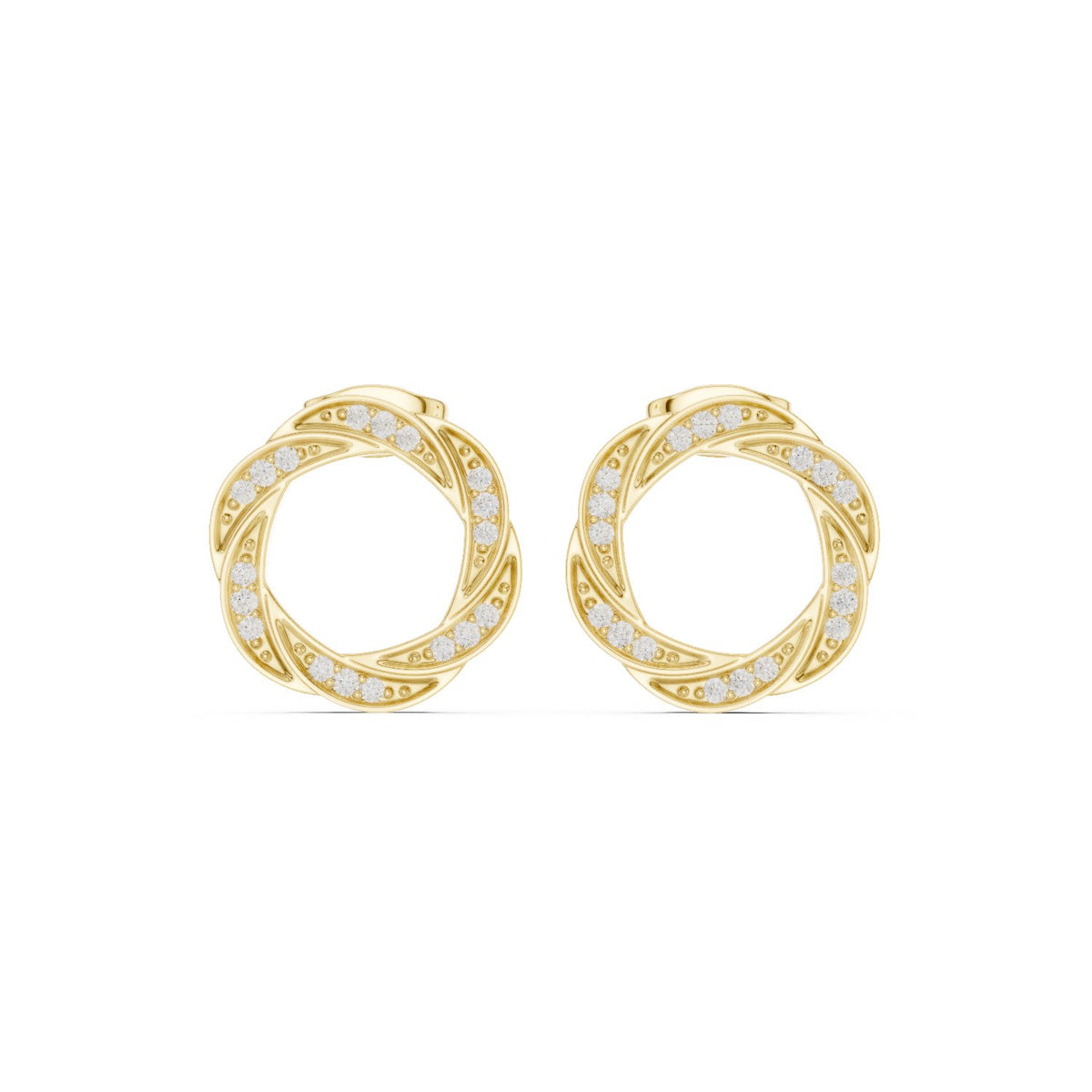 Twisted Circle Pave Diamond Stud Earrings in Yellow Gold - VYKA Diamonds