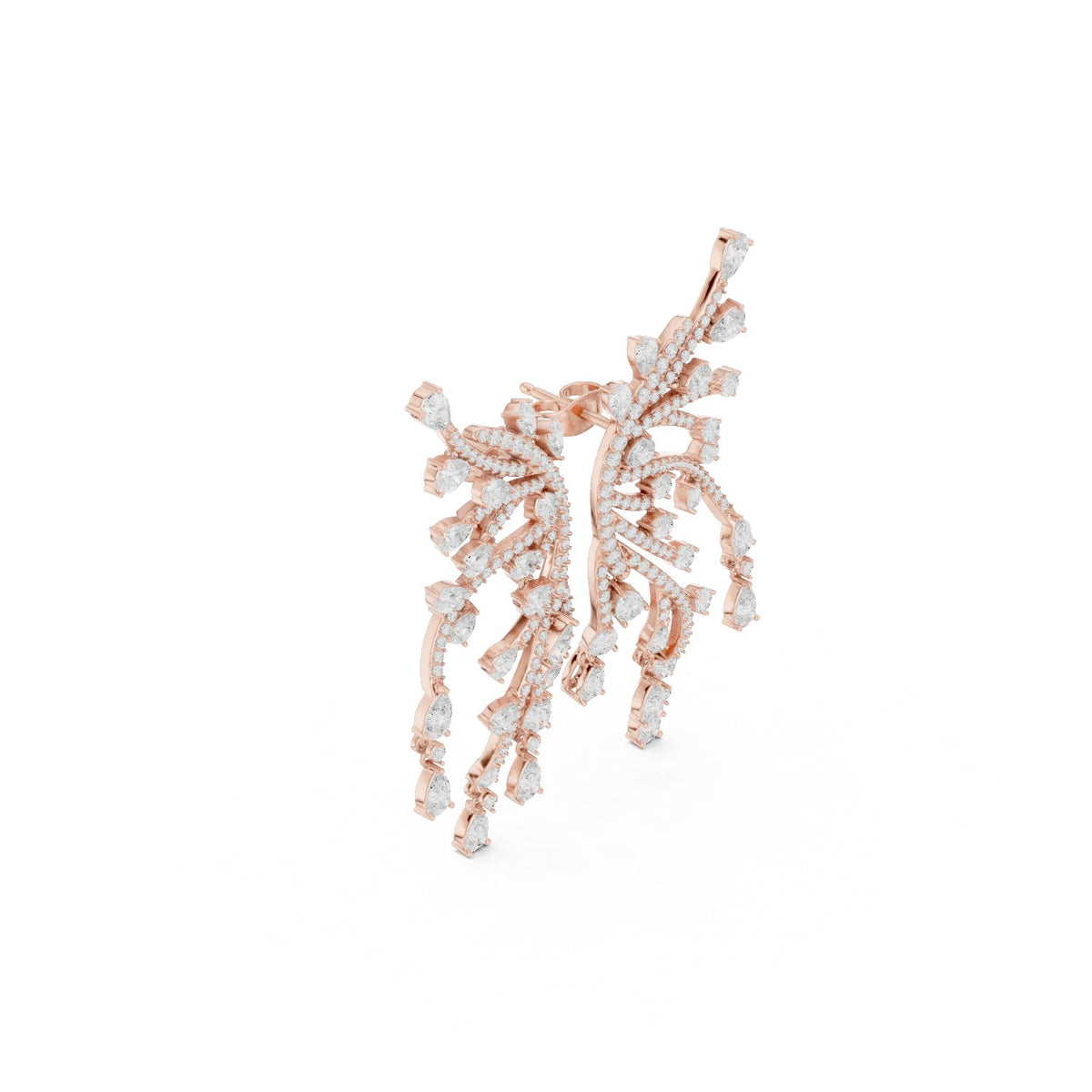 أقراط لافتة بأهداب أغصان وألماس كمثرى in Rose Gold - VYKA Diamonds