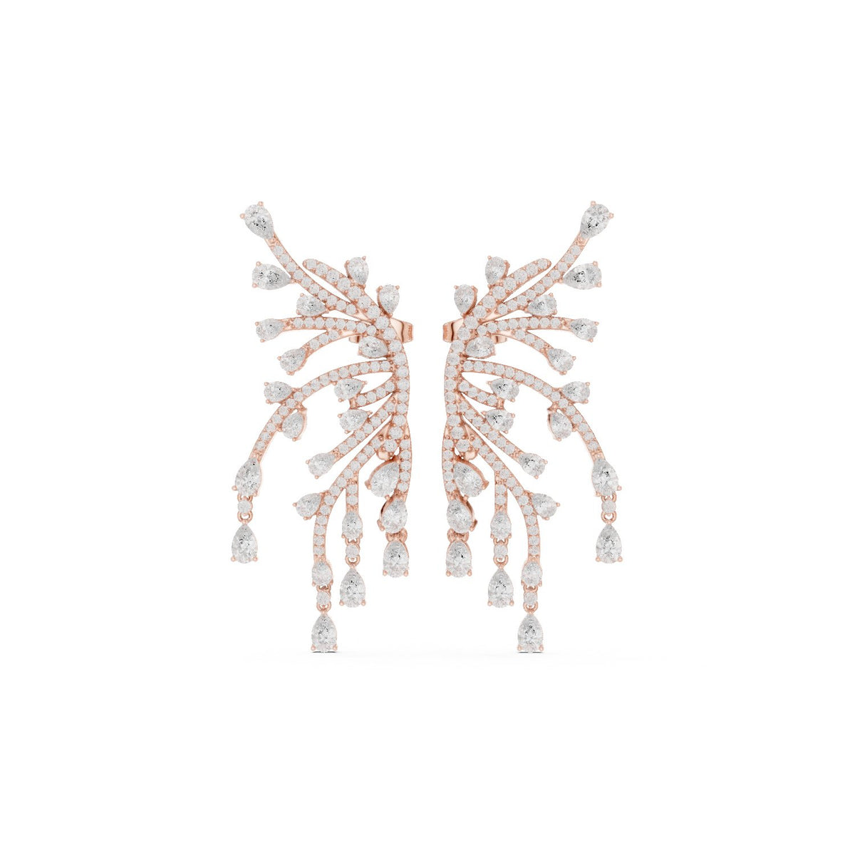 أقراط لافتة بأهداب أغصان وألماس كمثرى in Rose Gold - VYKA Diamonds