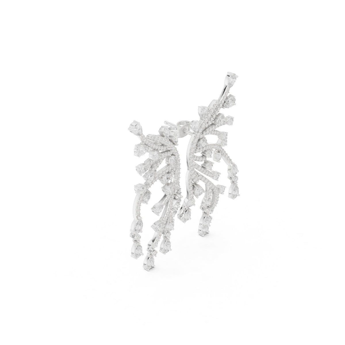 Branch Fringe Pear Diamond Statement Earrings