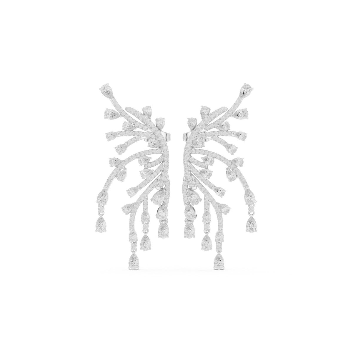 أقراط لافتة بأهداب أغصان وألماس كمثرى in White Gold - VYKA Diamonds