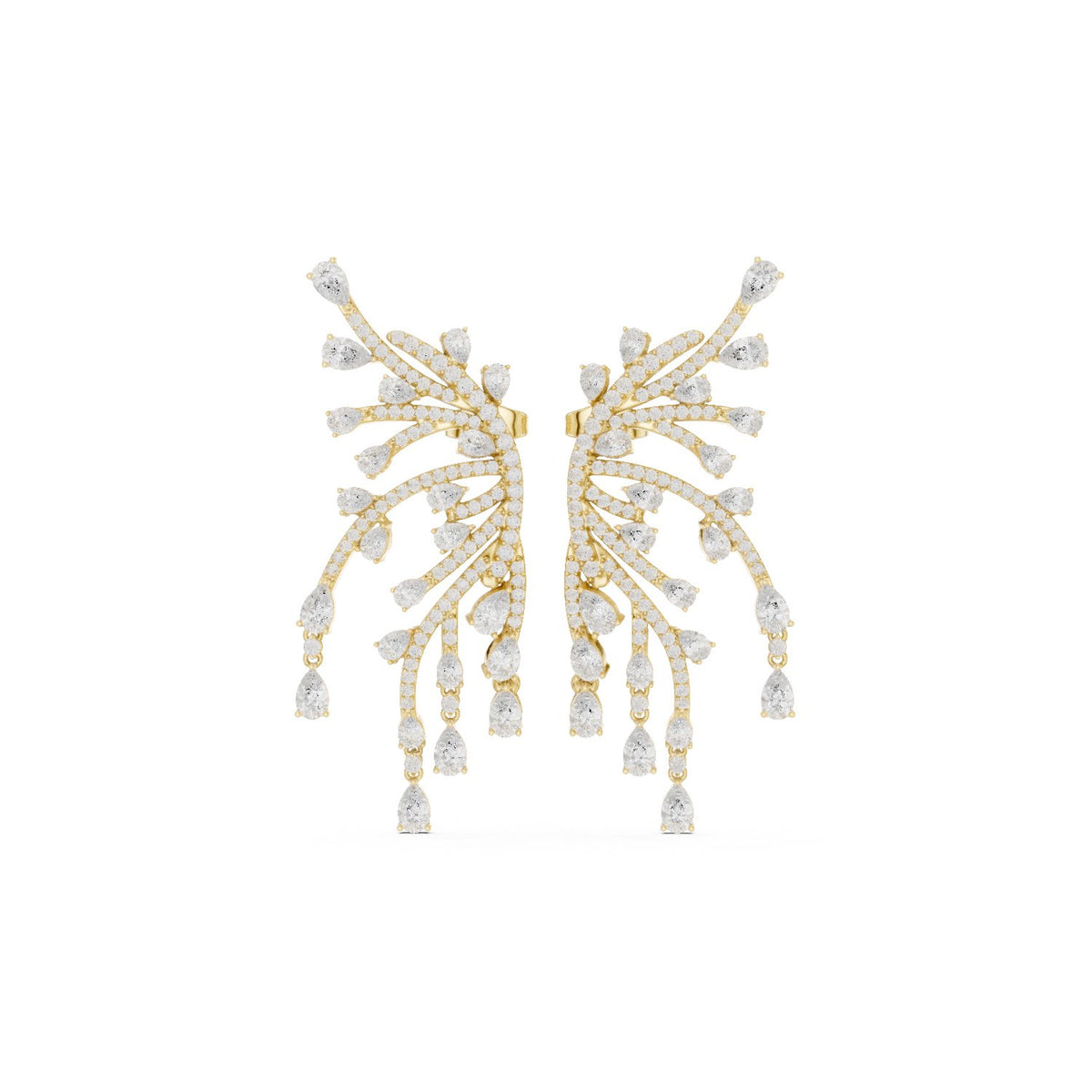 Branch Fringe Pear Diamond Statement Earrings