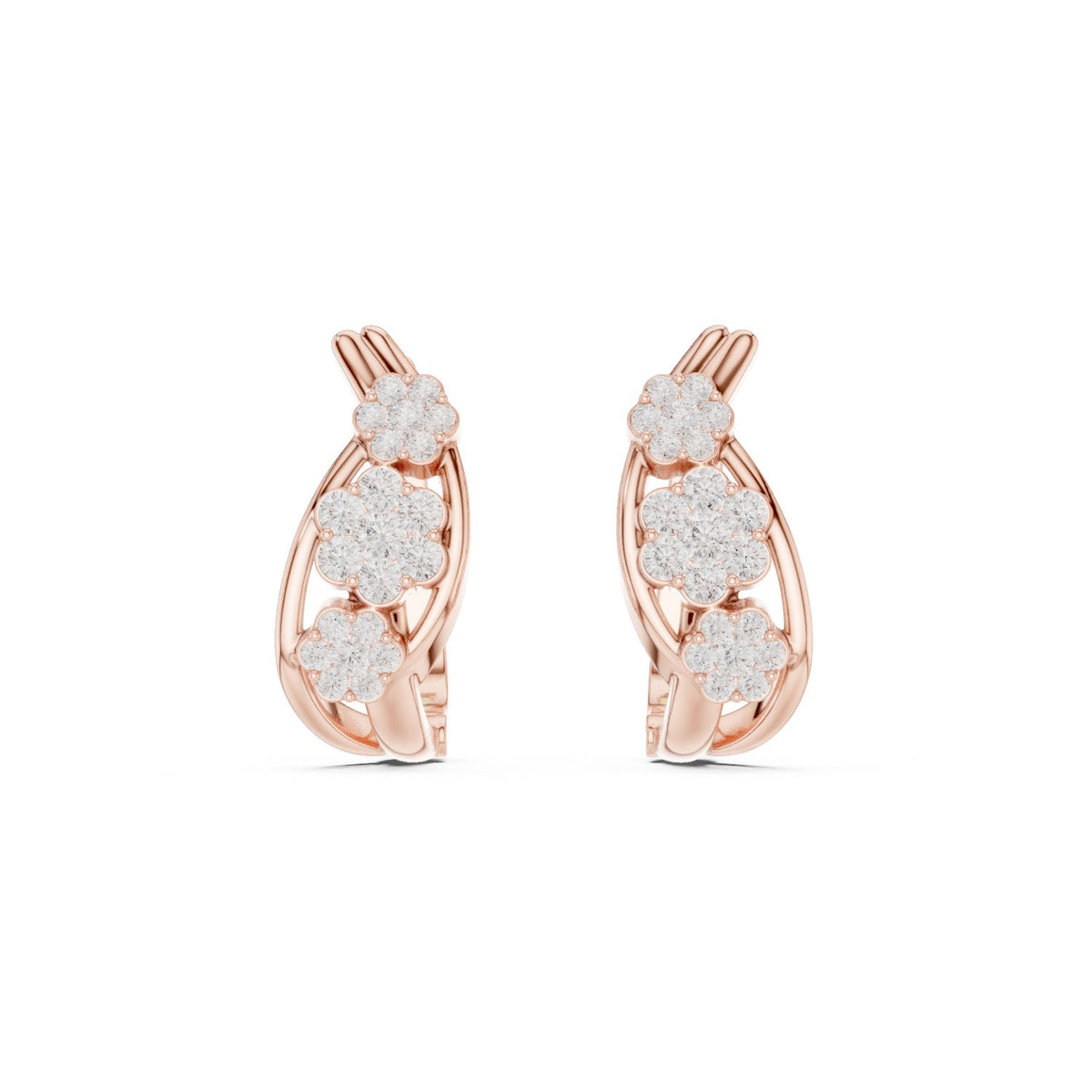 Triple Rosette Diamond Hoop Earrings in Rose Gold - VYKA Diamonds