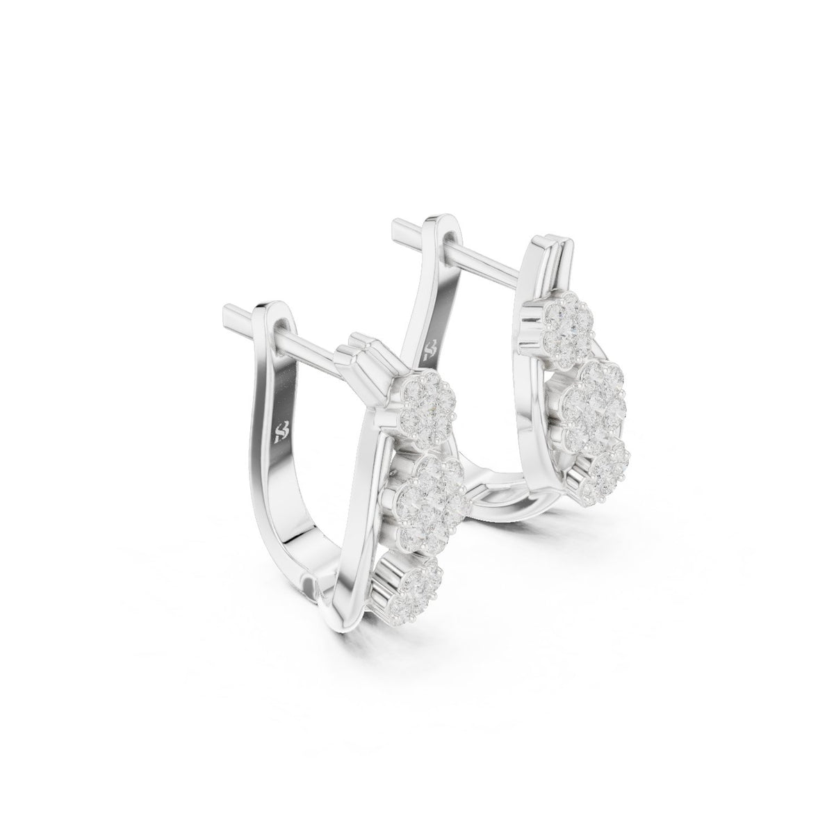 Triple Rosette Diamond Hoop Earrings in White Gold - VYKA Diamonds
