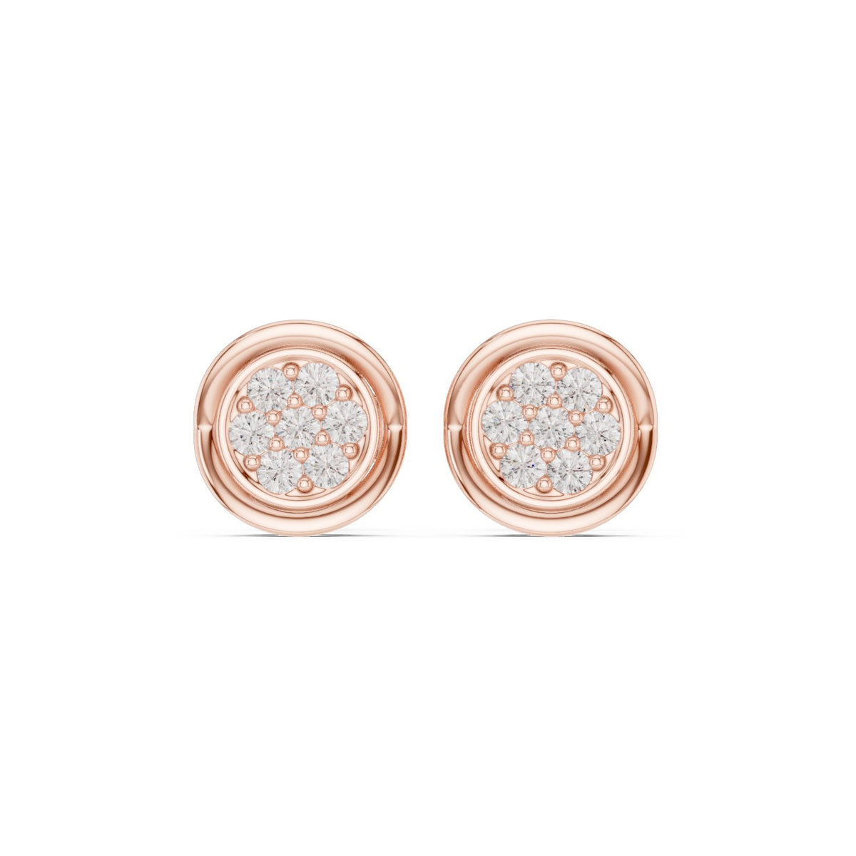 أقراط بقرص مستدير من ألماس الباڤيه وإطار in Rose Gold - VYKA Diamonds