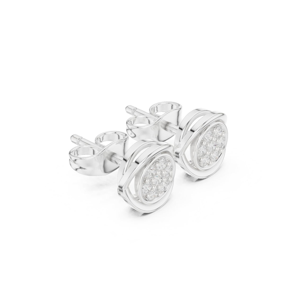 أقراط بقرص مستدير من ألماس الباڤيه وإطار in White Gold - VYKA Diamonds