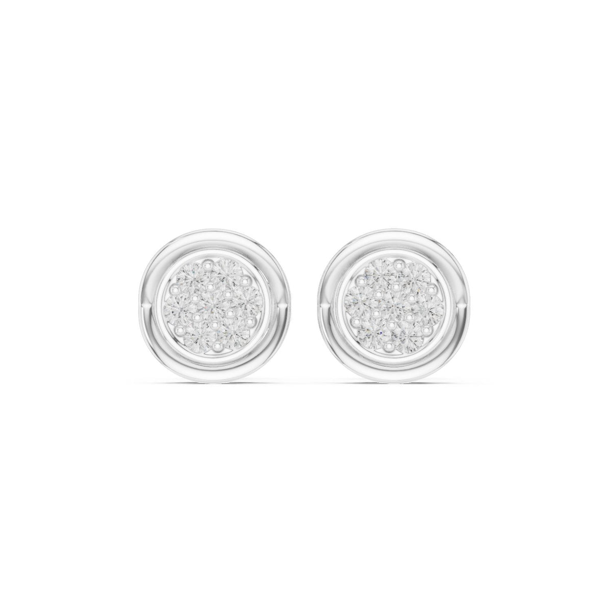أقراط بقرص مستدير من ألماس الباڤيه وإطار in White Gold - VYKA Diamonds