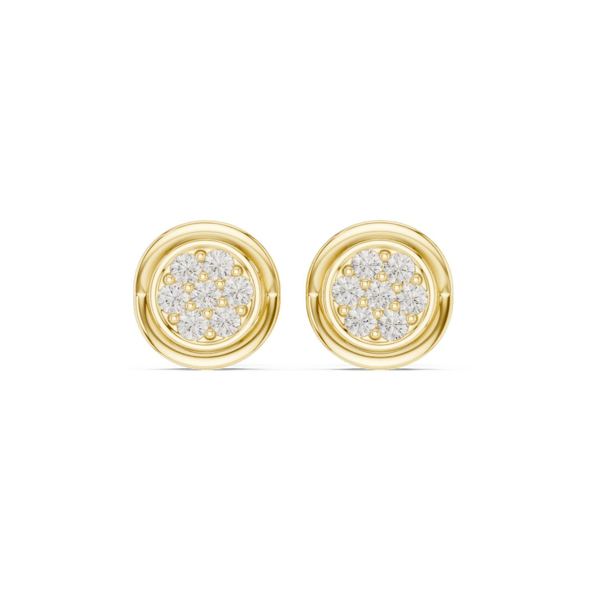أقراط بقرص مستدير من ألماس الباڤيه وإطار in Yellow Gold - VYKA Diamonds