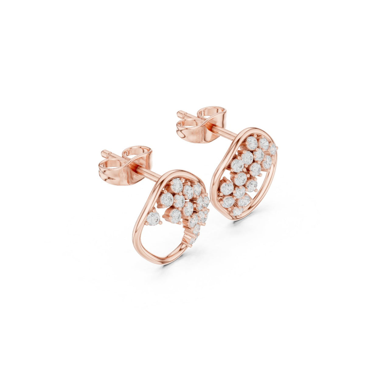 Open Circle Scatter Cluster Diamond Stud Earrings in Rose Gold - VYKA Diamonds