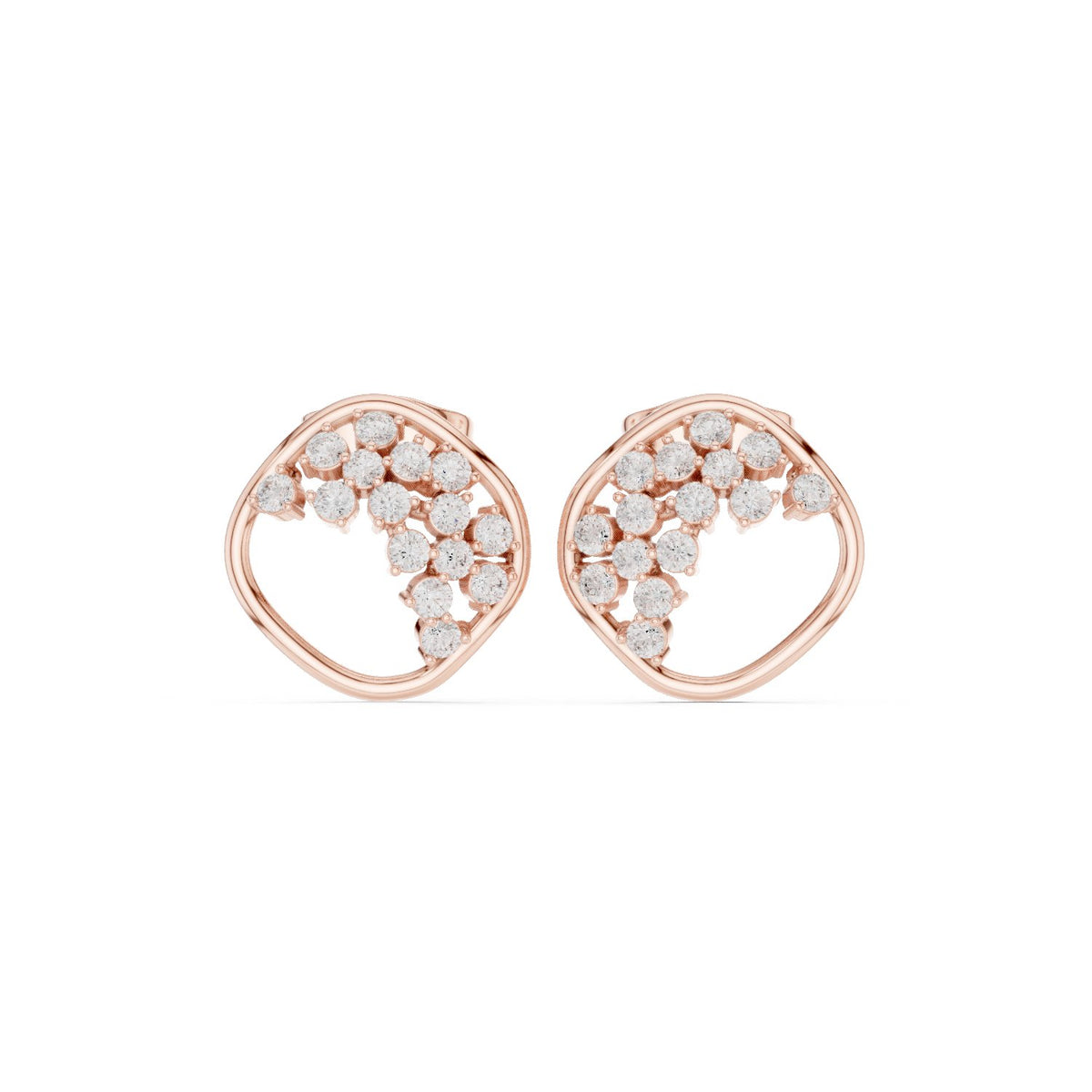 Open Circle Scatter Cluster Diamond Stud Earrings in Rose Gold - VYKA Diamonds